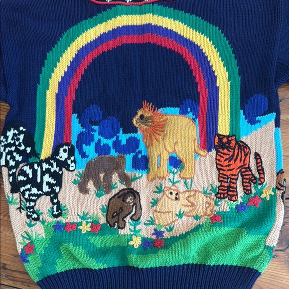 ISKNITCUTE! Is Knit Cute Vintage Noah's Ark Sweater hand-knit size 3 - Picture 7 of 7